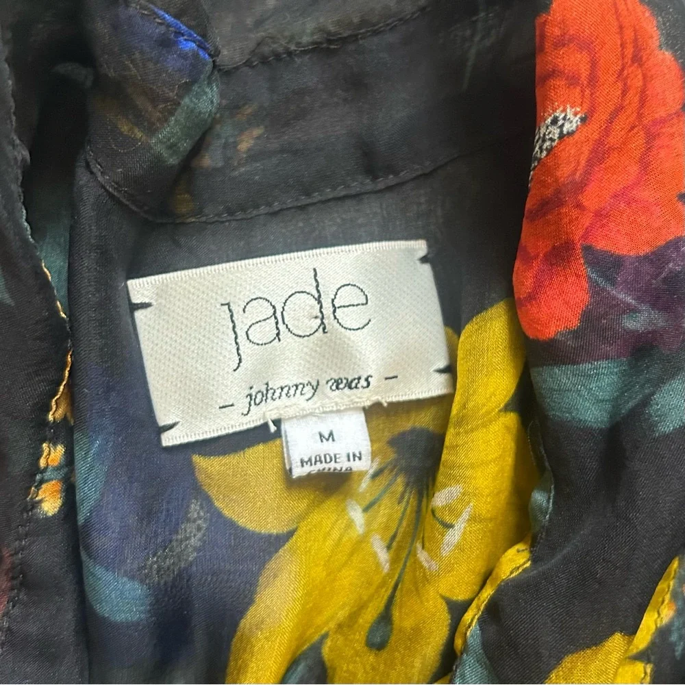 Johnny Was Jade Hunni Silk Blouse in the Wild Blooms print - Picture 4 of 8